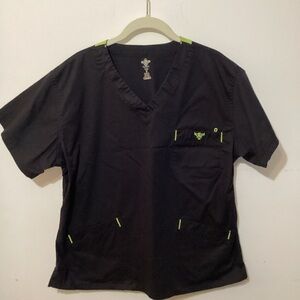 Med Couture E-Z Flex Scrub Top Large Black Lime Green Trim